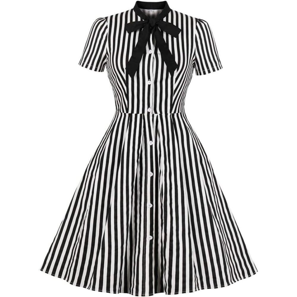 Women's Vintage Button Down Shirt Cotton Spandex Tie Neck Plus Size